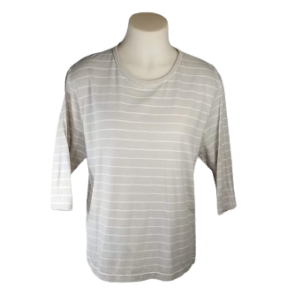 Erica & Co. Tan White Stripe 3/4 Slv Top Sz XL